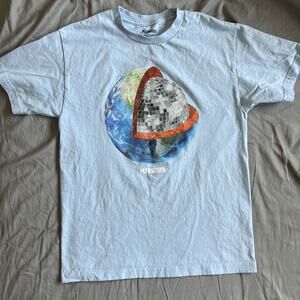 Pleasures Dance Globe Earth Graphic Logo Powder Blue T Shirt Size M